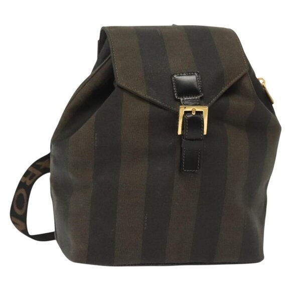 FENDI Pecan Canvas Backpack PVC Brown Black gold Auth 139650 main image 15